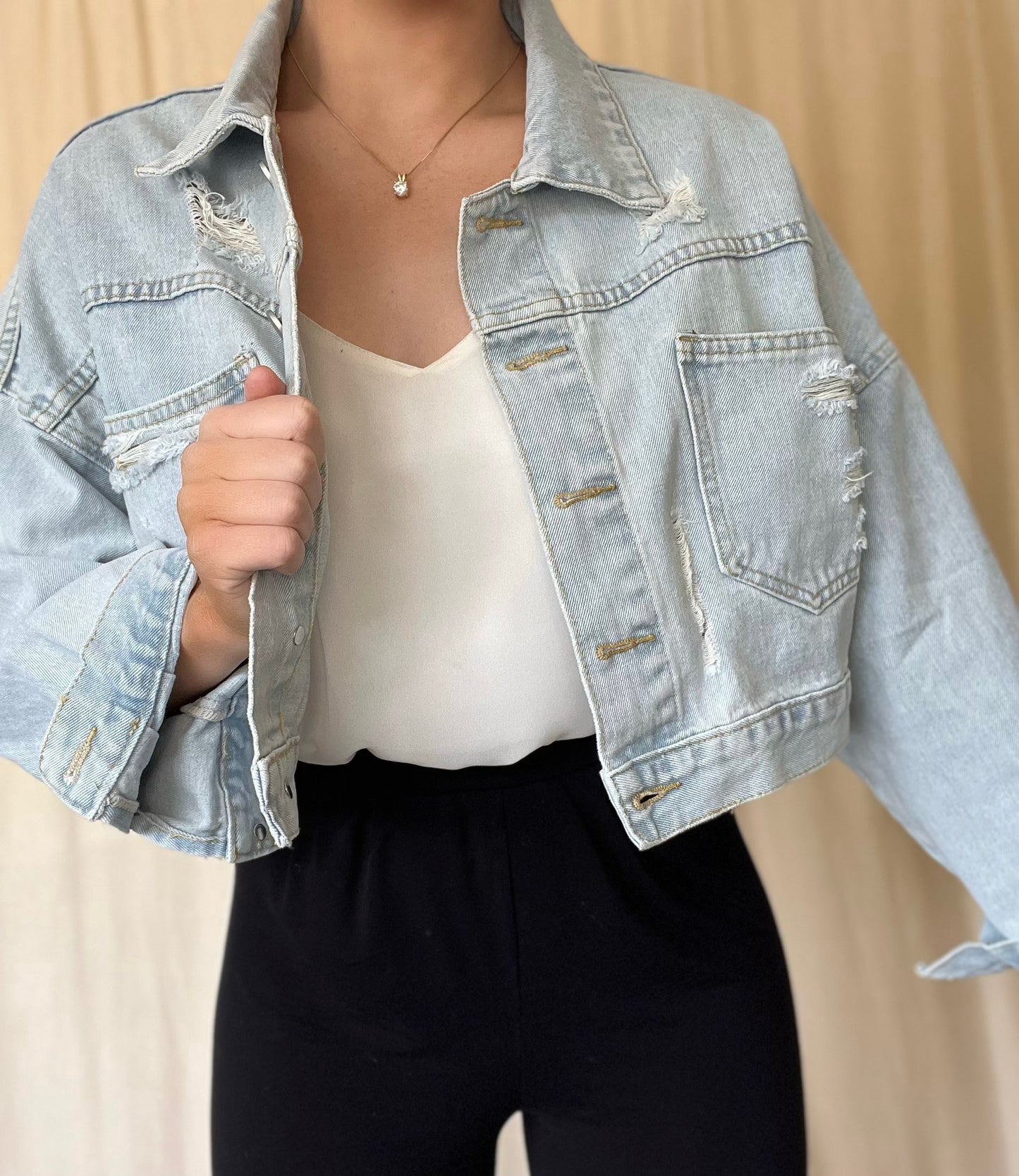 Cropped Rhinestone Fringe Jacket